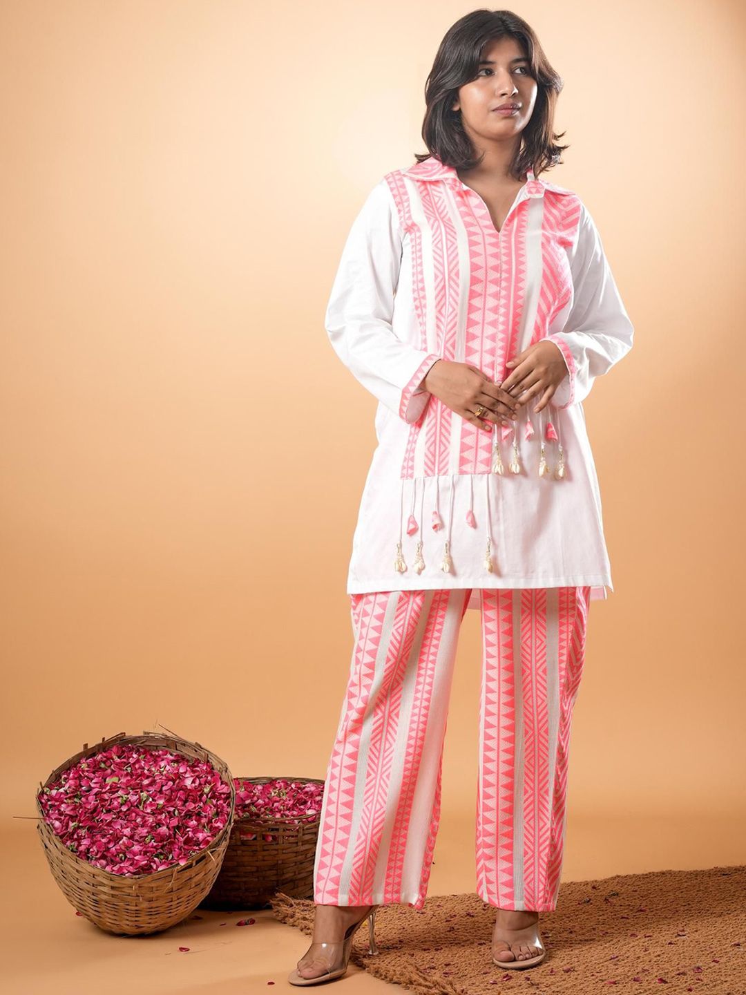 Tunik Leher Kolar Baju Bercetak Mamicha Dengan Palazzo Co-Ords