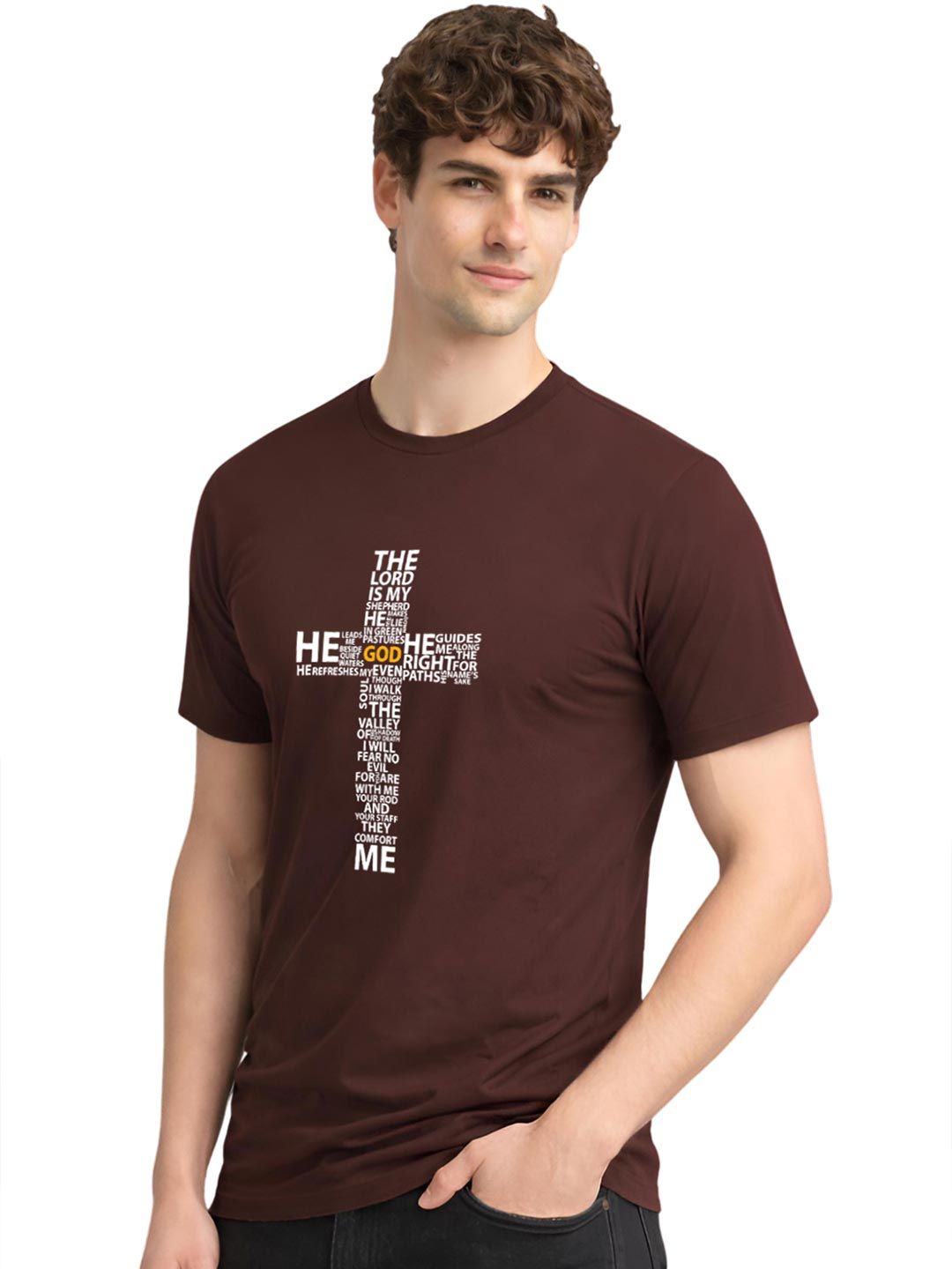 ADRO Cross Typography Printed Round Neck Short Sleeves Cotton T-shirt