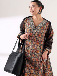 Motif Etnik Wanita Mamicha Bercetak Benang Biasa Kurta Kerja dengan Seluar & Dengan Dupatta