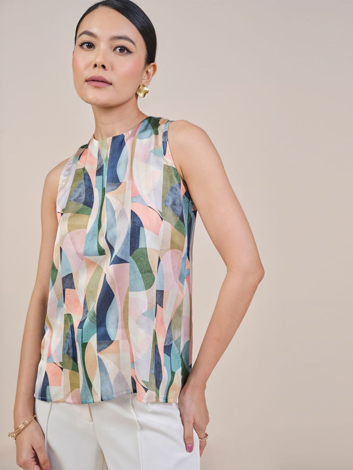 AND Women Abstract Printed Mandarin Collar Top