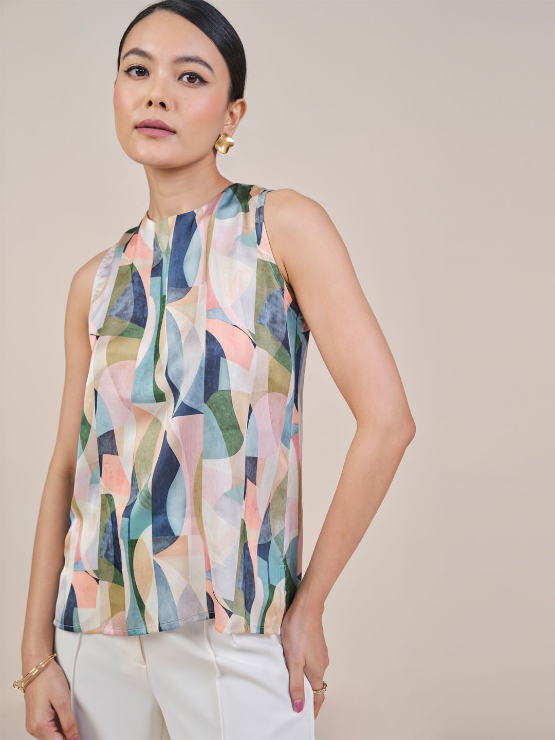 AND Women Abstract Printed Mandarin Collar Top