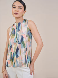 AND Women Abstract Printed Mandarin Collar Top