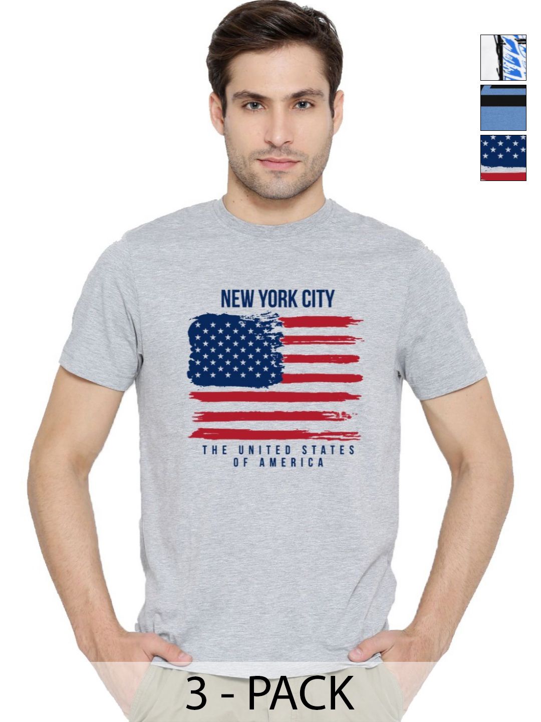 Pek ADRO Lelaki dengan 3 T-shirt Kapas Leher Bulat Bercetak Grafik