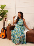 QUIERO Print Halter Neck Chiffon Fit & Flare Women Maxi Dress