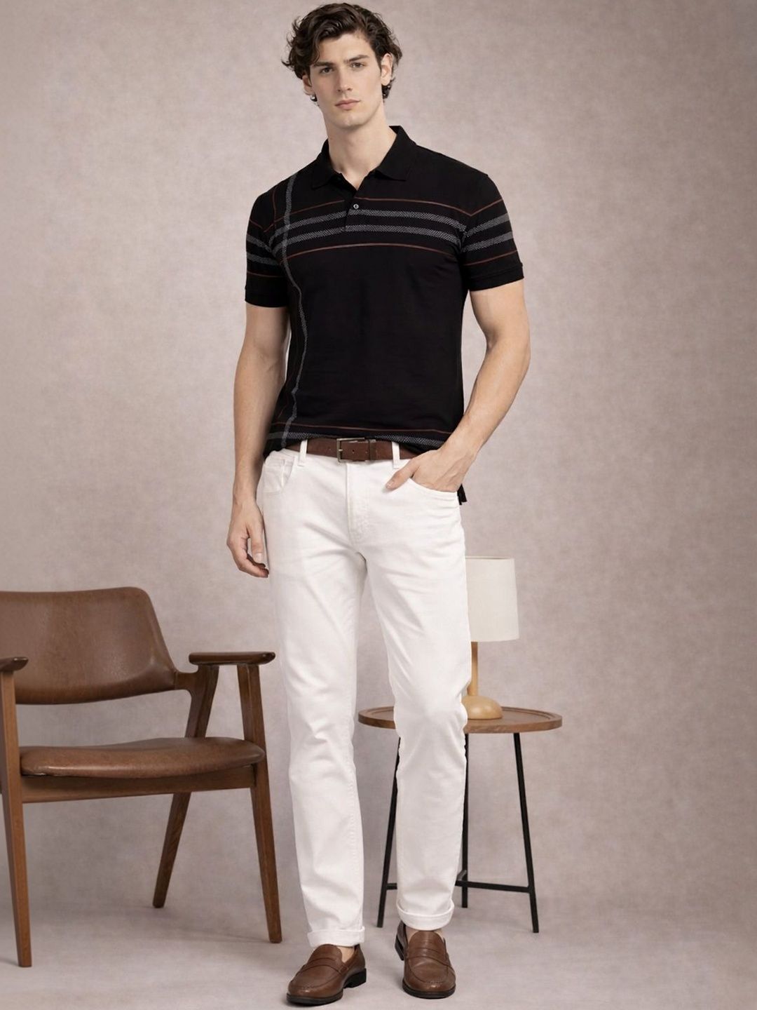 Baju-T Kolar Polo Berjalur ADRO Lelaki