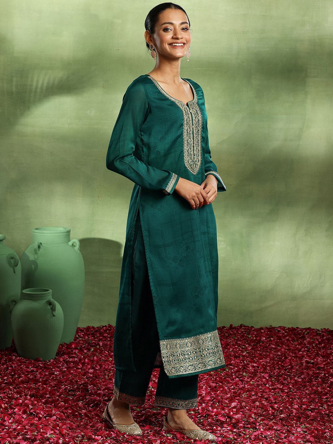 Libas Ethnic Motifs Embroidered Kurta with Palazzo & Dupatta