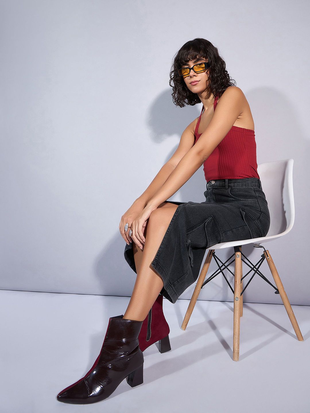 SASSAFRAS Denim Straight Midi Cargo Styles Skirts