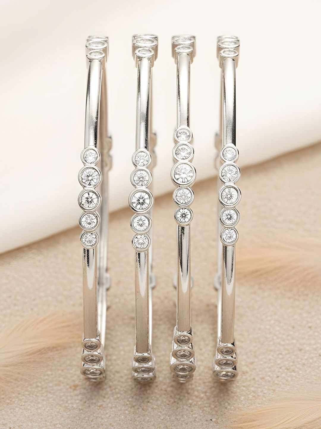 KARATCART Set Of 4 Silver-Plated AD-Studded Bangles