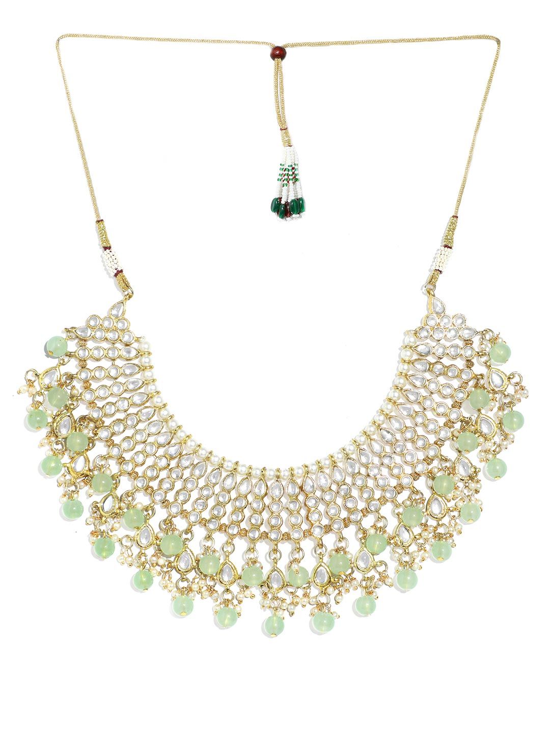 KARATCART Gold-Plated Lime-Green Kundan-Studded Choker Handcrafted Jewellery Set