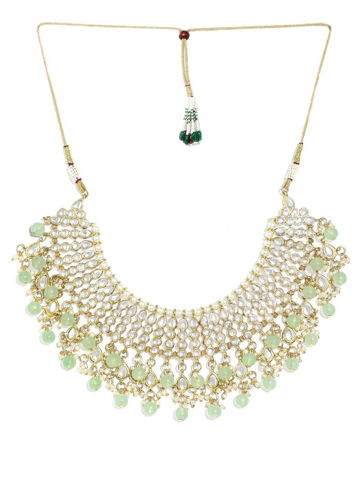 KARATCART Gold-Plated Lime-Green Kundan-Studded Choker Handcrafted Jewellery Set