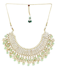 KARATCART Gold-Plated Lime-Green Kundan-Studded Choker Handcrafted Jewellery Set
