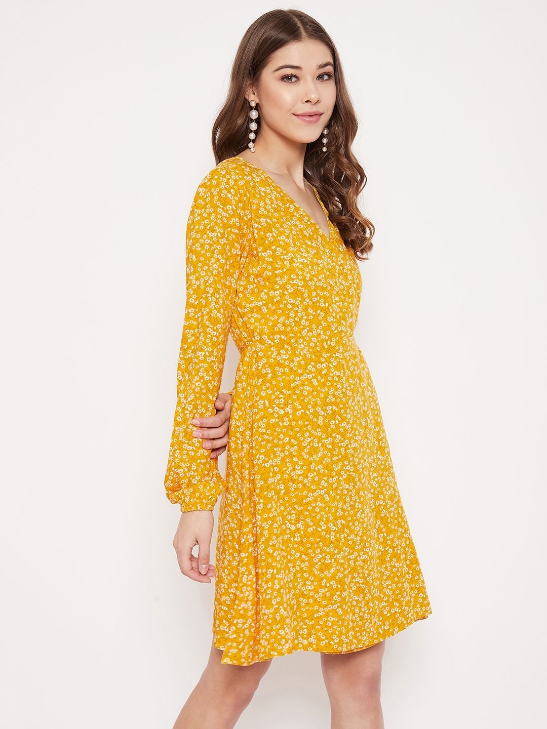 Berrylush Floral Print Bishop Sleeve Dress
