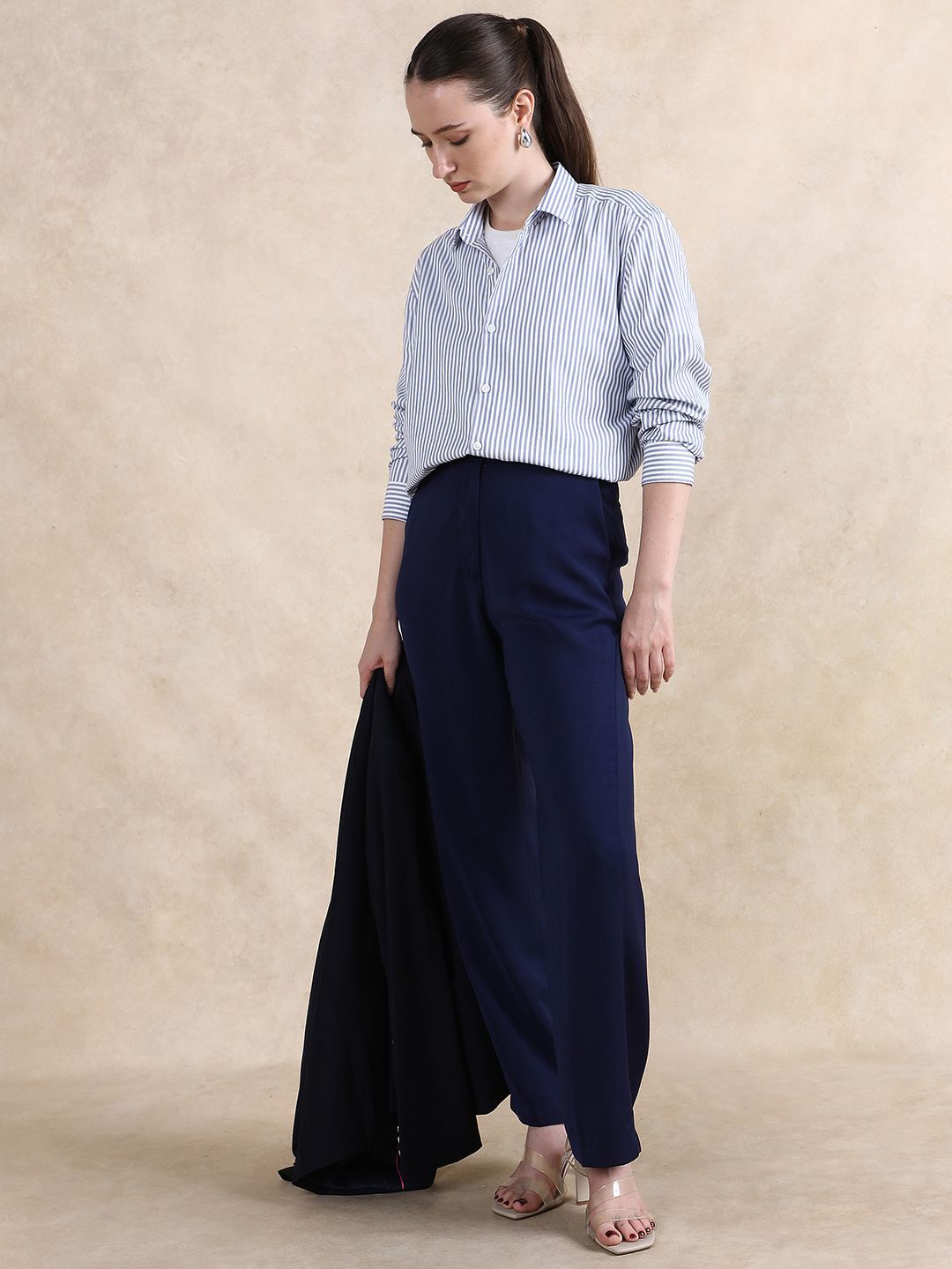 RAREISM Women Tailored Straight Fit High-Rise Solid Trousers