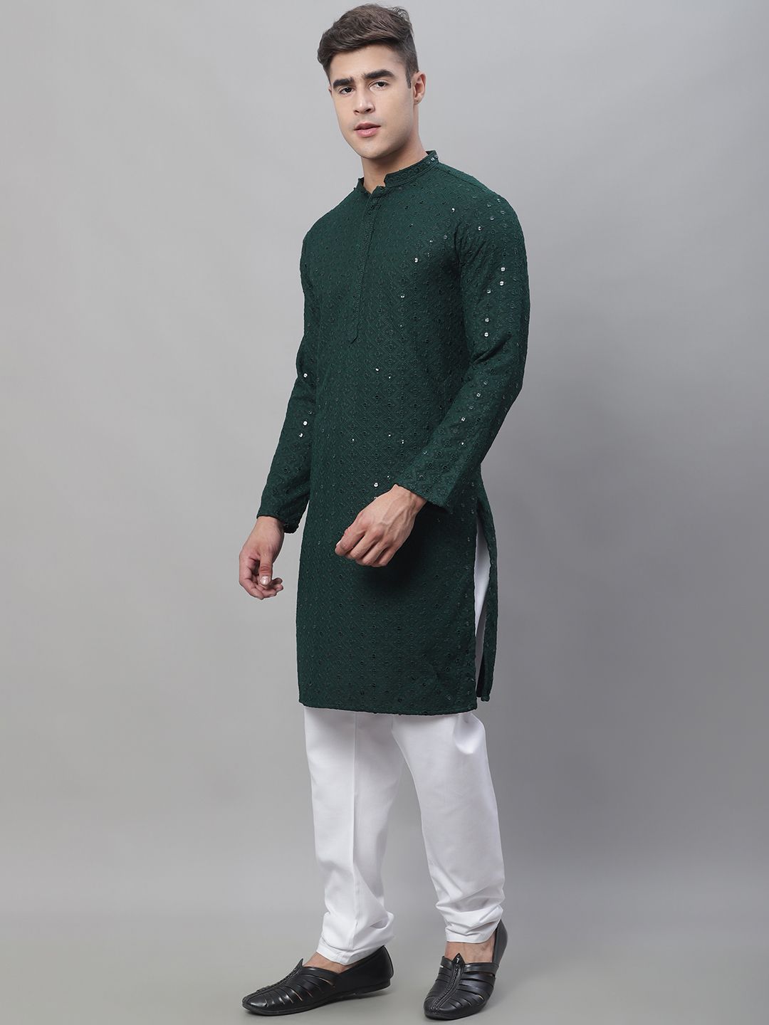 SOJANYA Geometric Embroidered Pure Cotton Kurta With Churidar