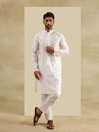 SOJANYA Floral Embroidered Mandarin Collar Mirror Work Cotton Silk Straight Kurta