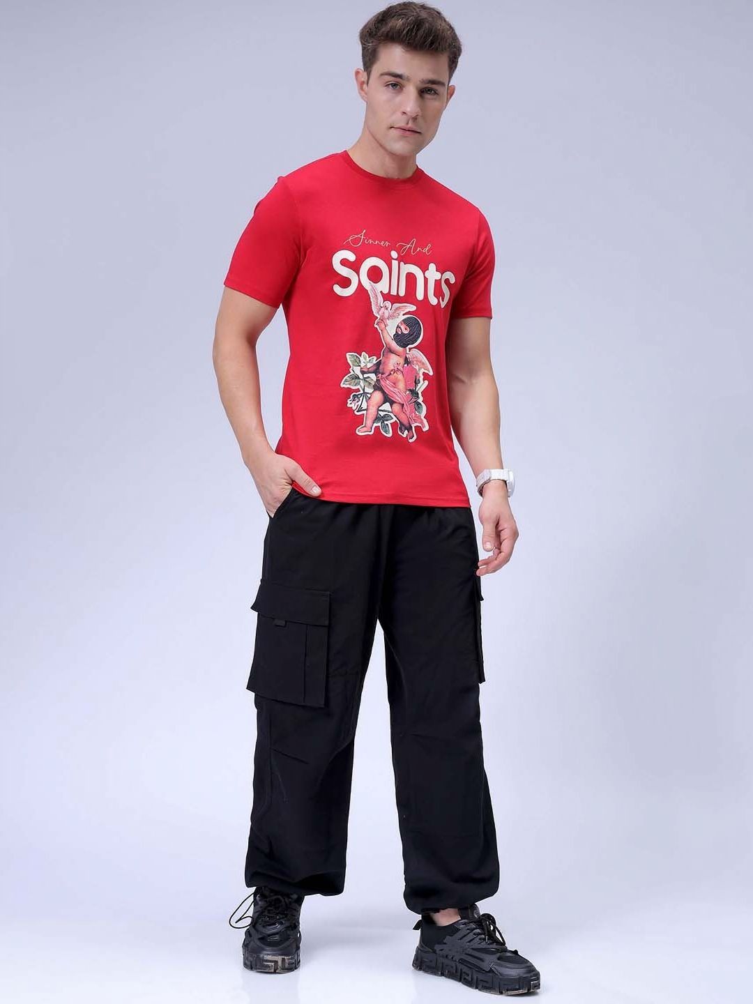 The Indian Garage Co Men Graphic Printed Pure Cotton Slim Fit T-shirt