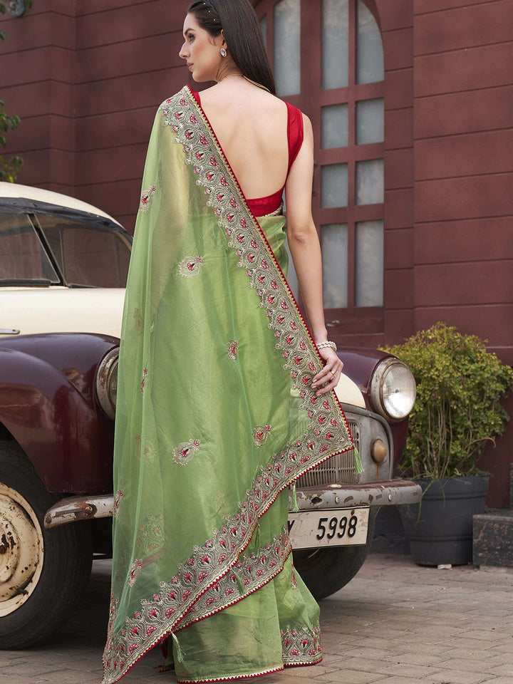 Tikhi Imli Ethnic Motifs Embroidered Net Saree