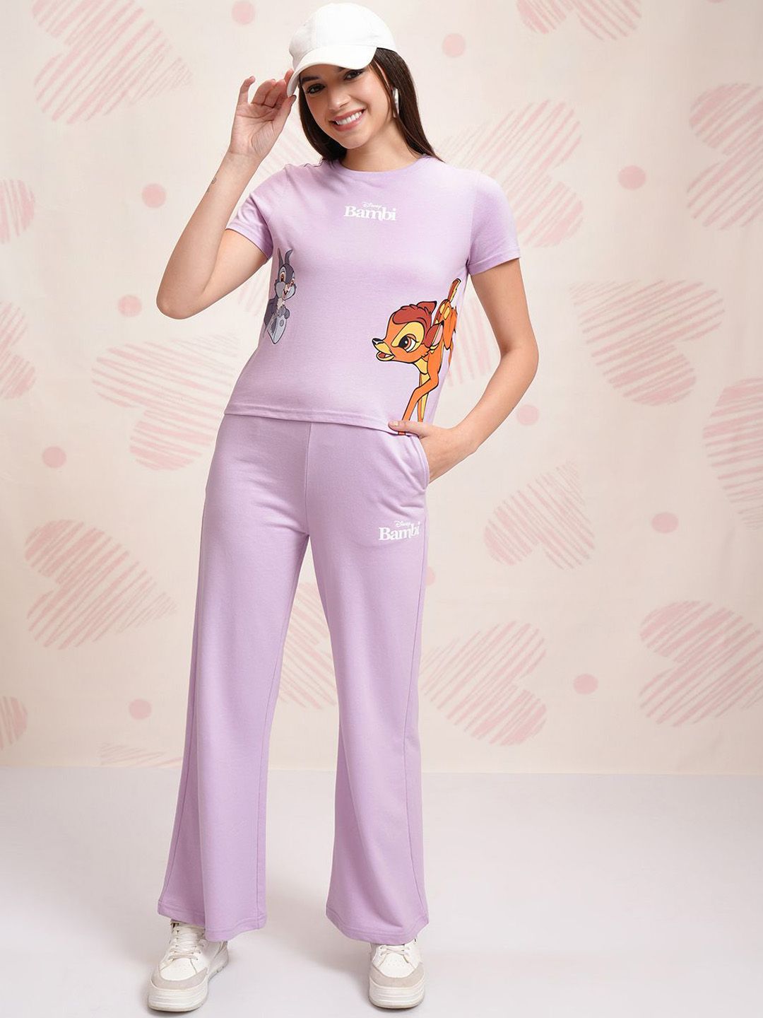 Tokyo Talkies Lavender Disney Bambi Printed Pure Cotton T Shirt With Trouser