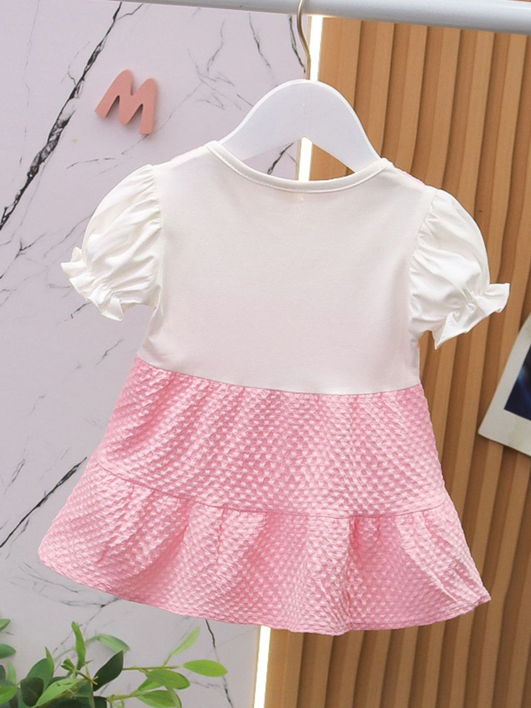 YK Girls Self Design Bow Detail Cotton Fit and Flare Dress