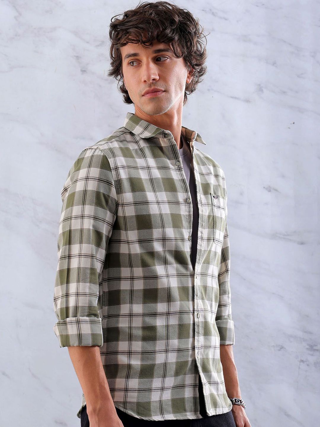 The Indian Garage Co Men Slim Fit Tartan Checks Checked Casual Shirt
