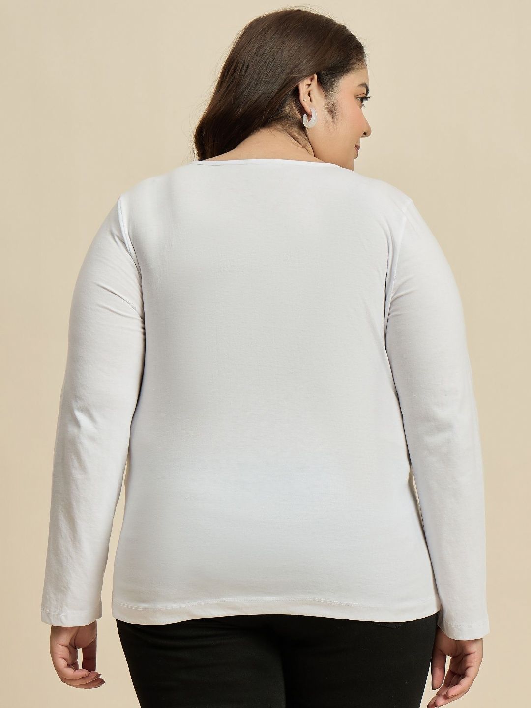 CURVY STREET Women Solid V-Neck Cotton Plus Size T-shirt
