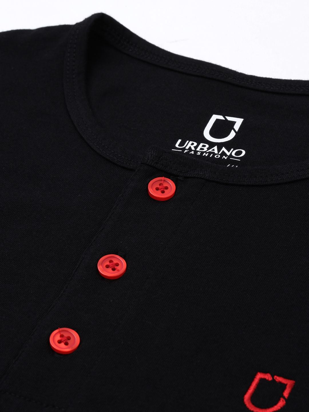 Urbano Fashion Men Black Solid Henley Neck Pure Cotton T-shirt