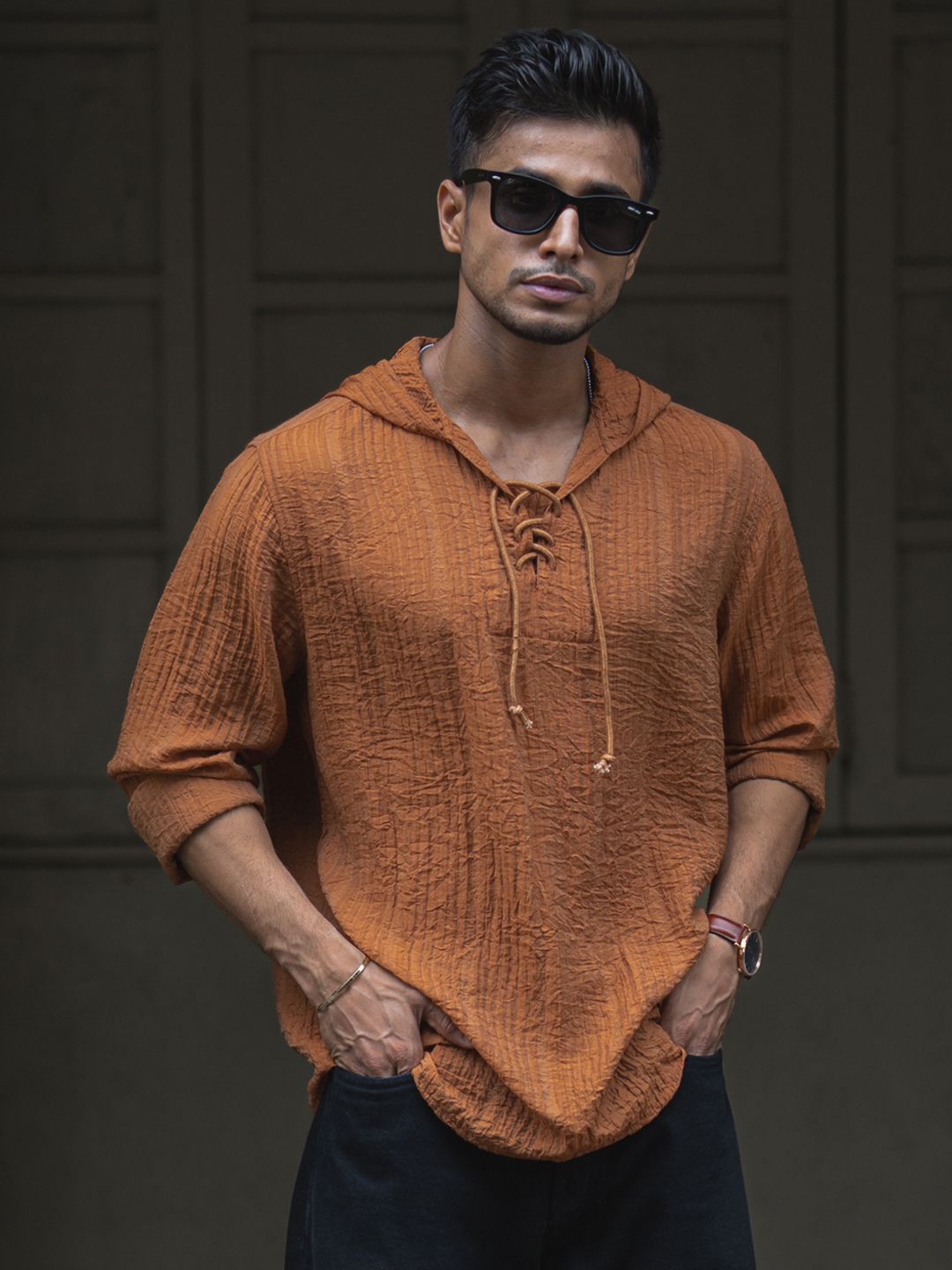 Powerlook Men Hood Solid Casual Shirt