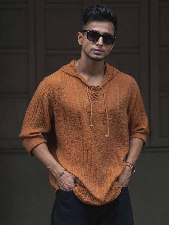 Powerlook Men Hood Solid Casual Shirt