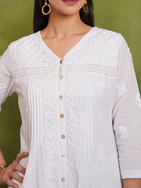 HOUSE OF KARI Floral Embroidered Cotton Chikankari Short Kurta