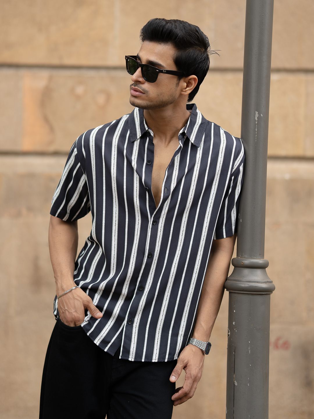Powerlook Men Printed Stripe Lightweight Shirt