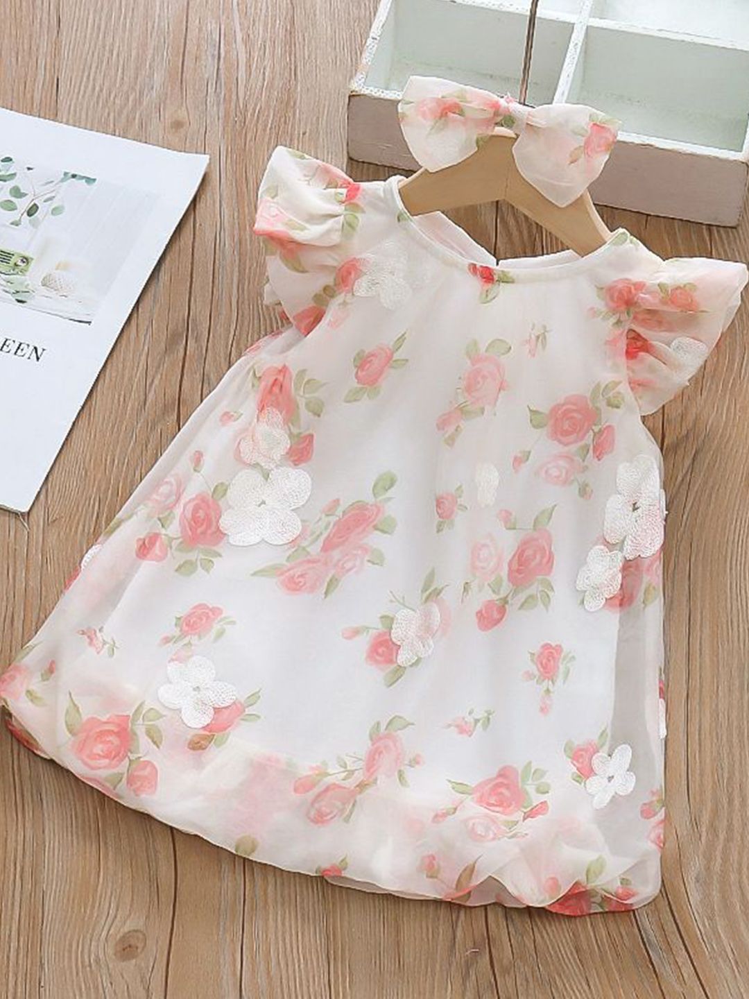 YK Girls Floral Print Cotton A-Line Dress