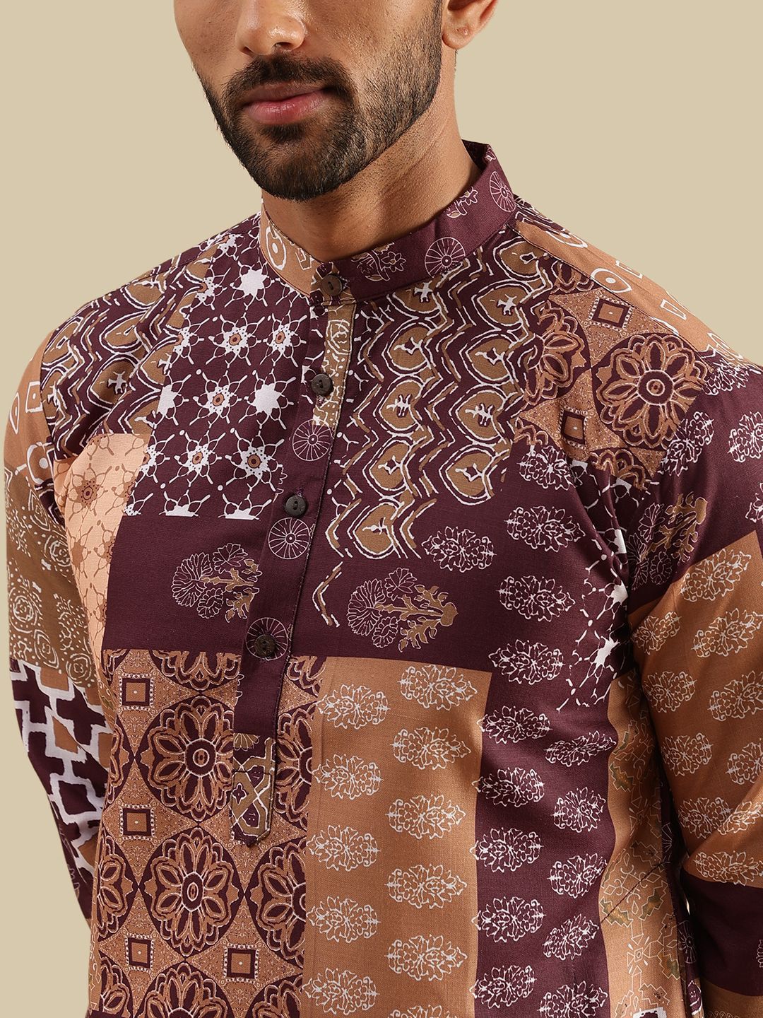 Kurta Kolar Mandarin Bercetak Bunga Anouk Dengan Piyama