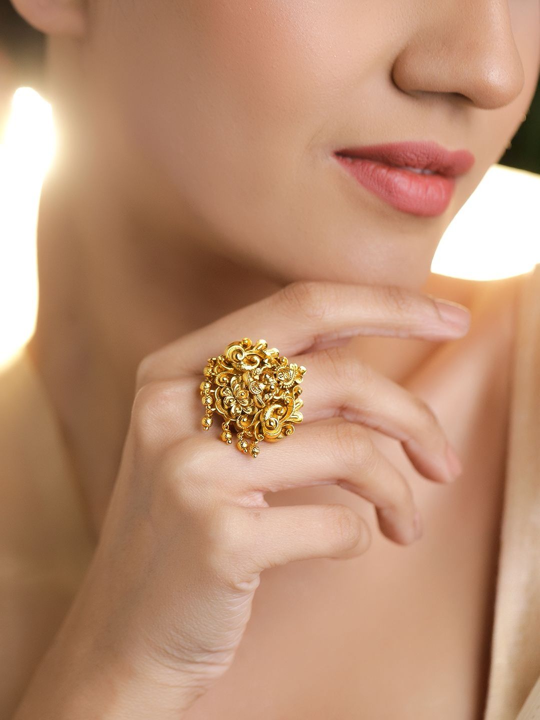 Rubans 18K Gold-Plated Goddess Lakshmi Cincin Jari Penyesuaian