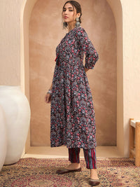 Shae by SASSAFRAS Floral Printed Anarkali Kurta with Trousers
