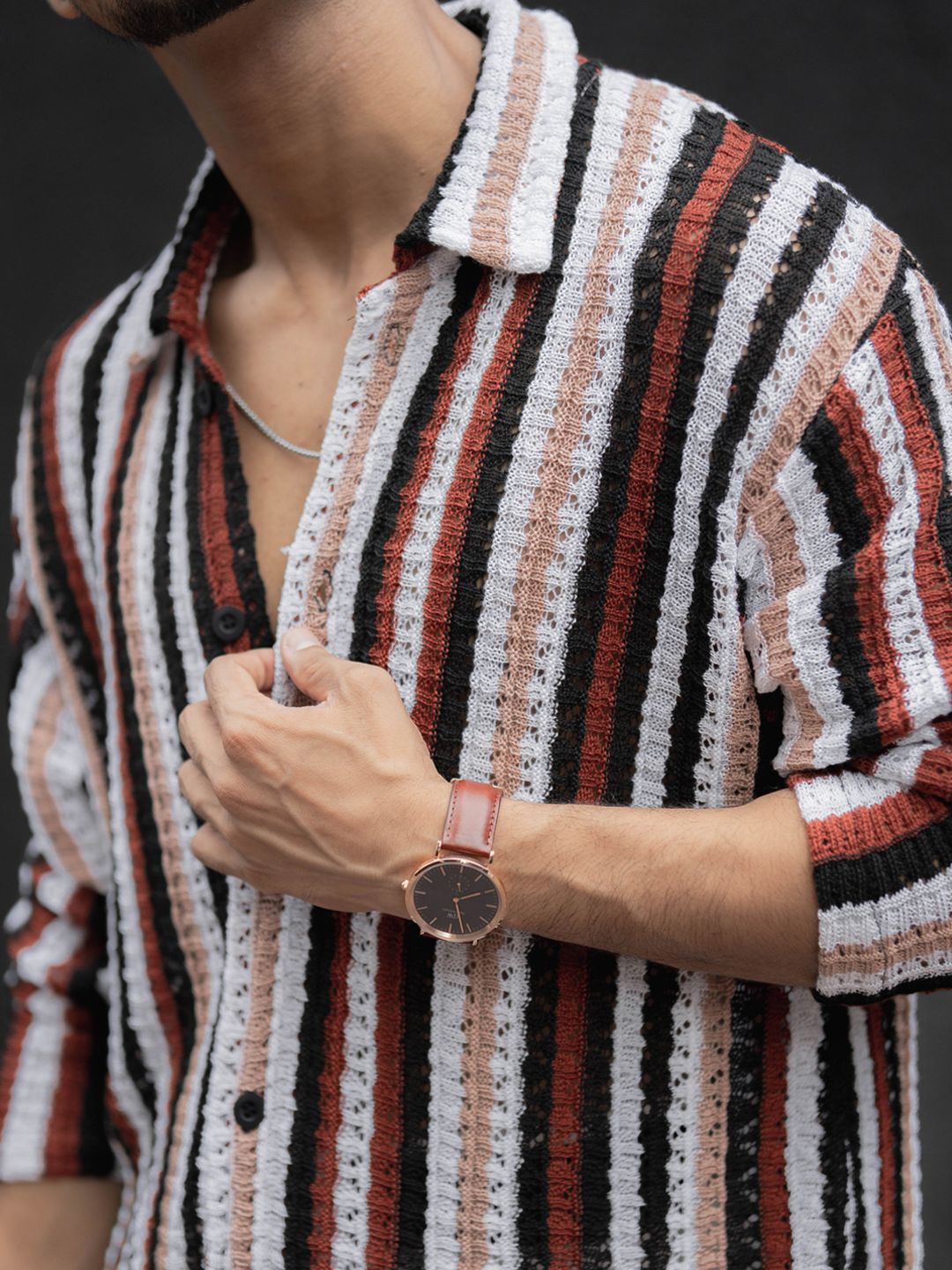 Powerlook Men Spread Collar Vertical Striped Casual Shirt