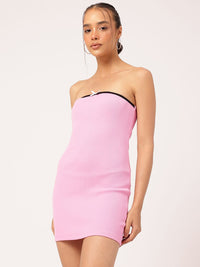 DressBerry Girly Glam Bow Ribbed Mini Bandeau Dress
