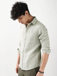Urbano Fashion Men Beige Solid Linen Full Sleeve Relaxed Fit Casual Shirt