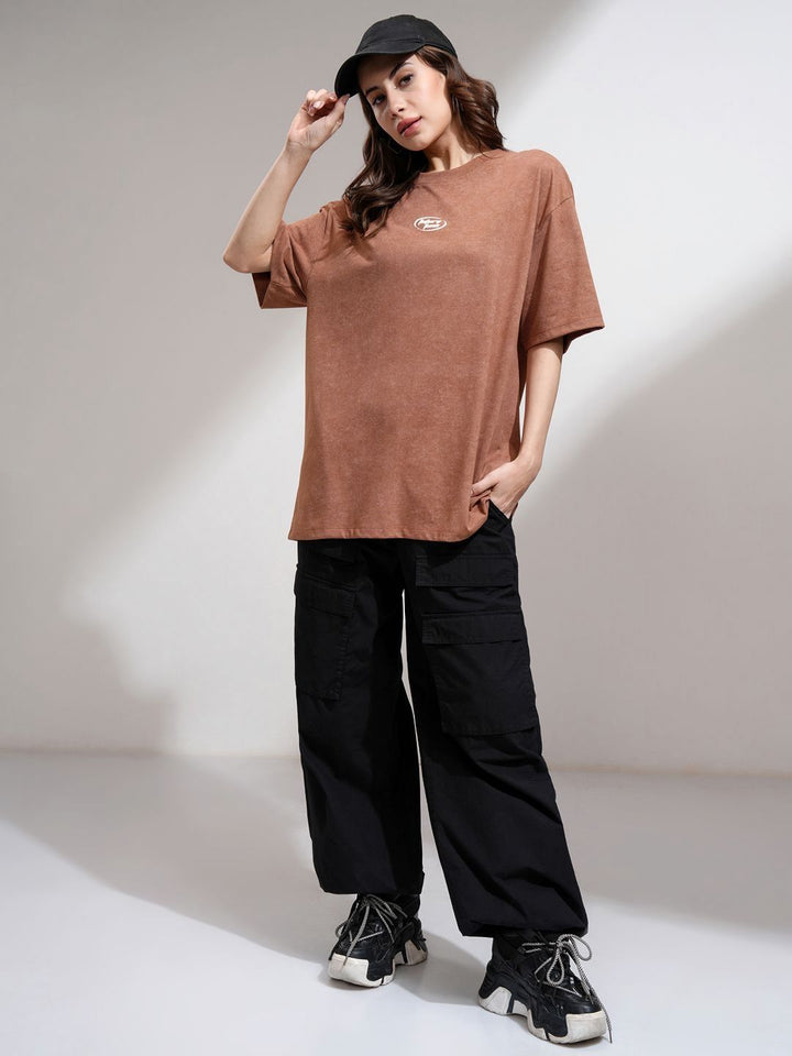 Street By Tokyo Talkies Women Solid Round Neck Oversized T-shirt