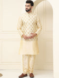 SOJANYA Kurta Kapas Sutera Kolar Mandarin Dengan Jaket Nehru Rekaan Churidar & Tenunan
