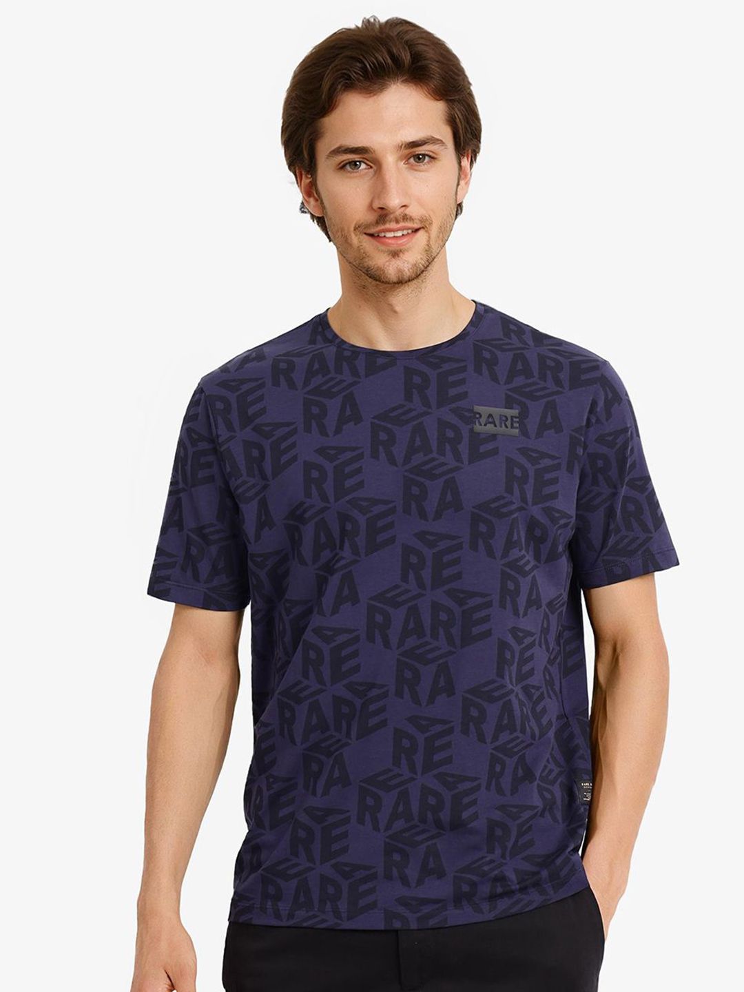 RARE RABBIT Men Typography Printed Round Neck Cotton T-shirt