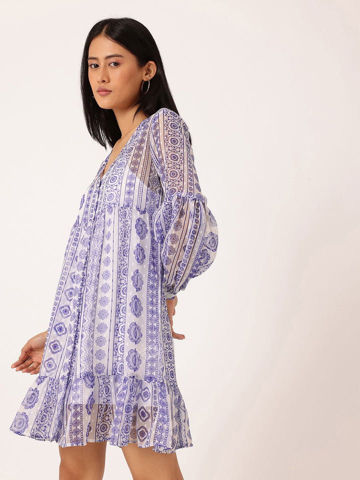 DressBerry Glamorous Chic Printed A-Line Dobby Dress With A Inner Slip