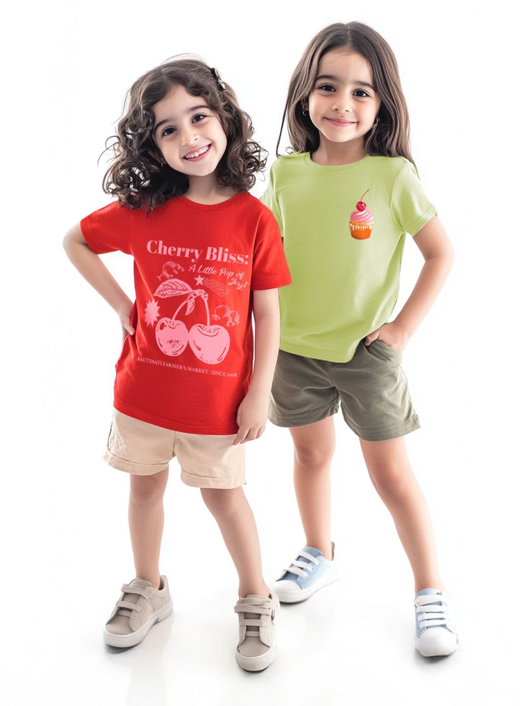 Nauti Nati Girls 2 Cotton Printed Bio Finish T-shirt