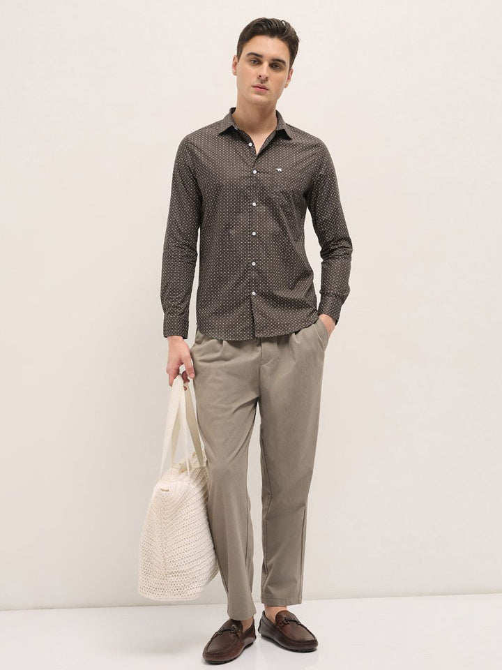 THE BEAR HOUSE Men Spread Collar Geometric Printed Cotton Tailored Fit Formal Shirt