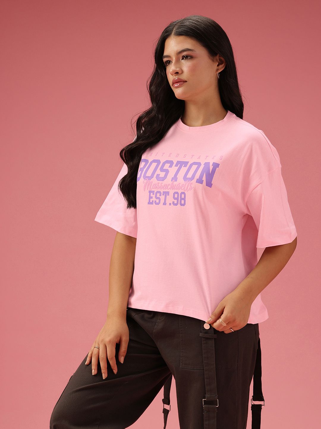 DressBerry Relaxed Fit Typography Printed Pure Cotton T-shirt