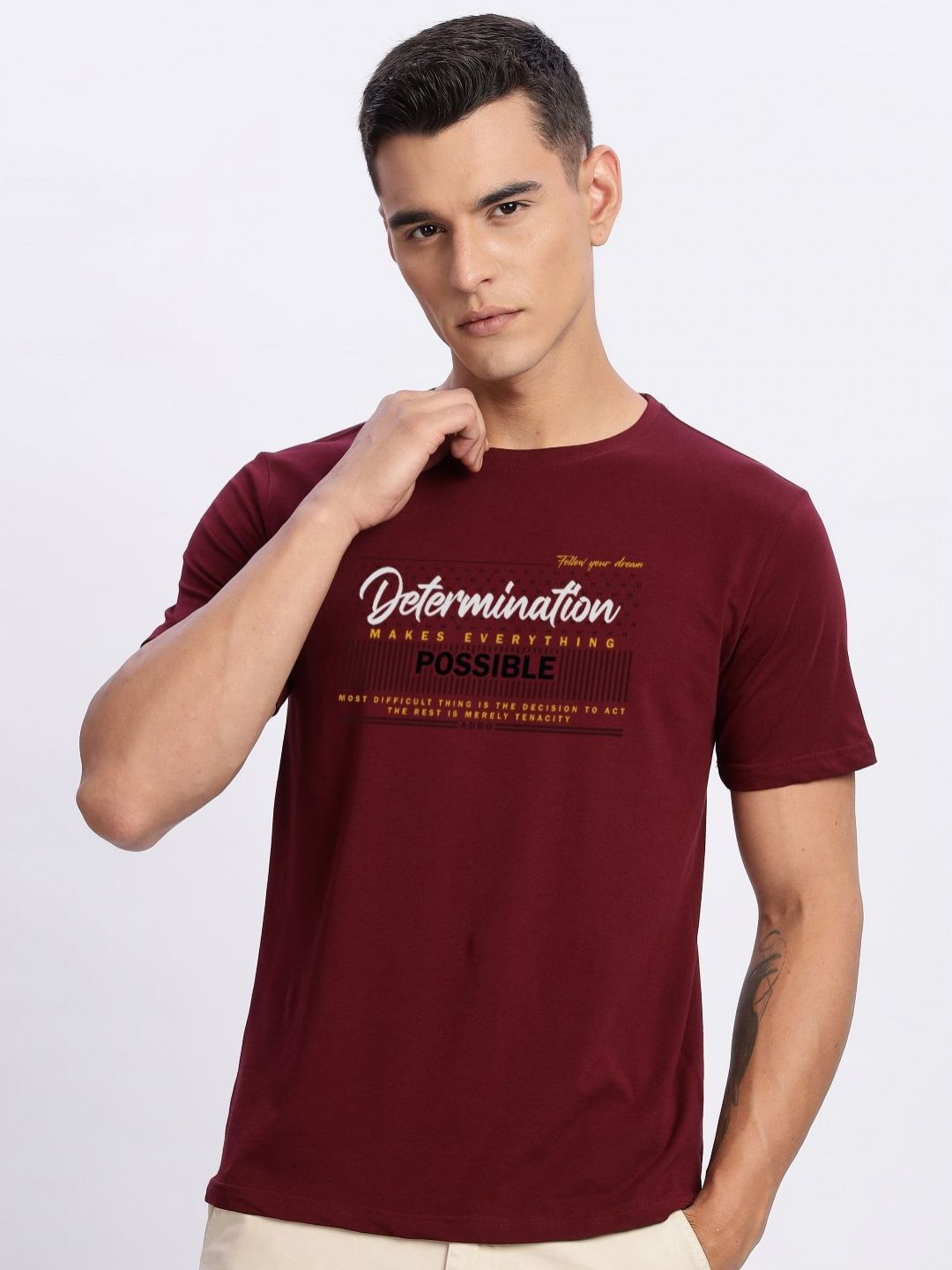 ADRO Typography Printed Round Neck Cotton T-shirt