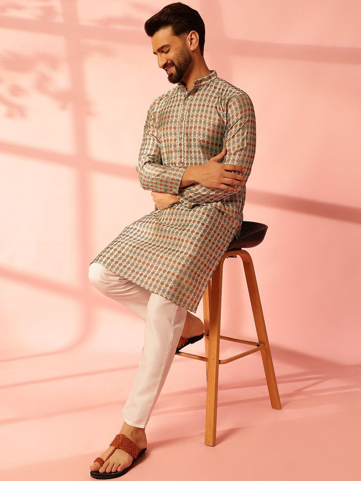 Anouk Ethnic Motifs Printed Mandarin Collar Cotton Silk Straight Kurta