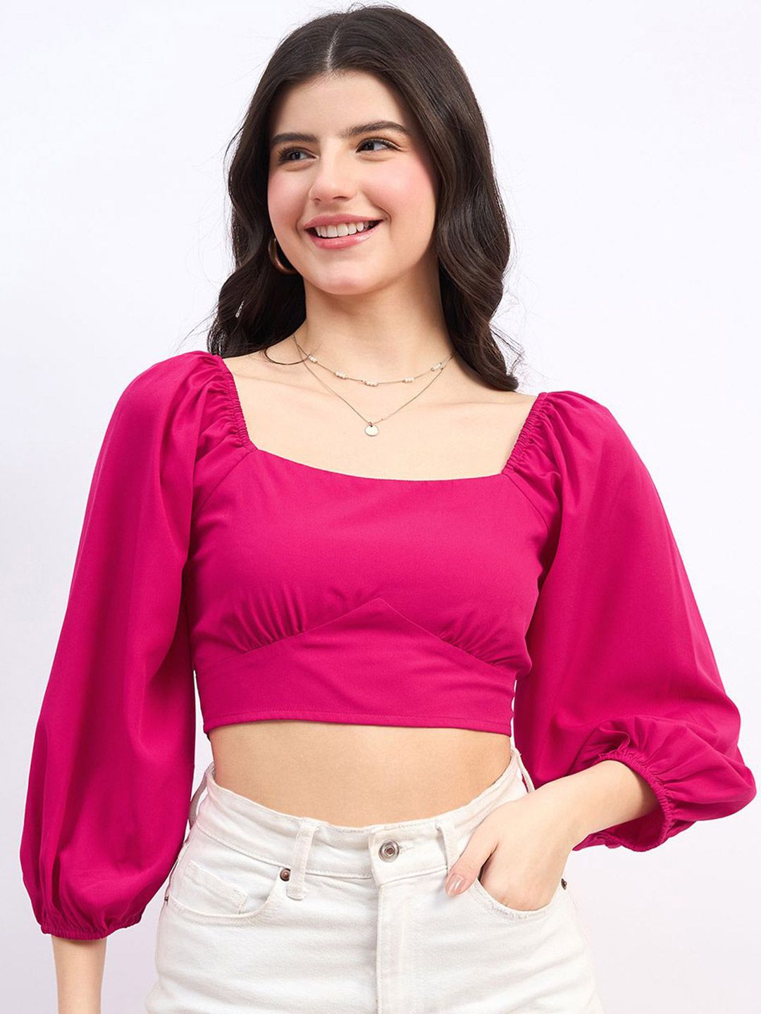Berrylush Puff Sleeve Styled Back Crop Top