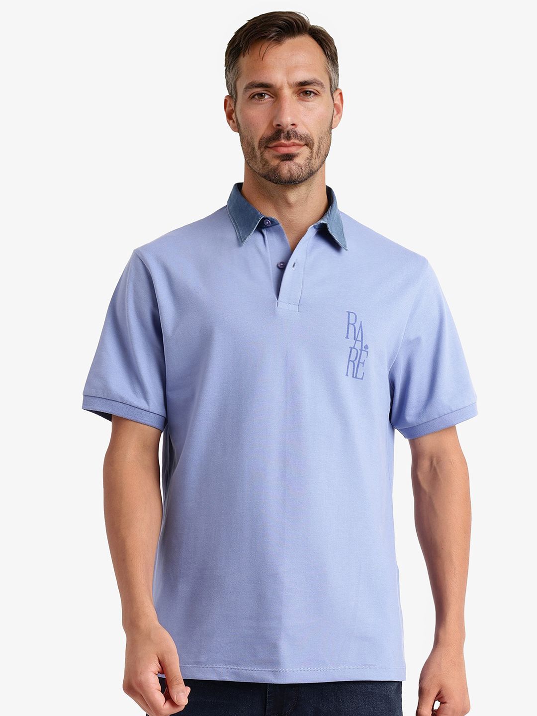RARE RABBIT Men Solid Polo Collar Cotton T-shirt