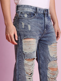 Bene Kleed Men Wide Leg Highly Distressed Heavy Fade Jeans