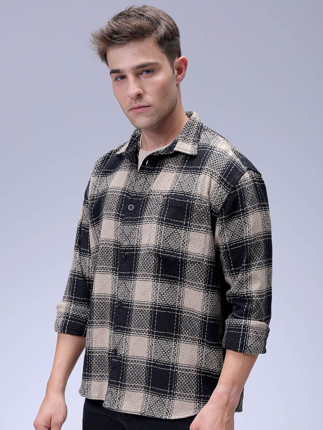 The Indian Garage Co Men Relaxed Fit Spread Collar Checked Cotton Casual Shirt